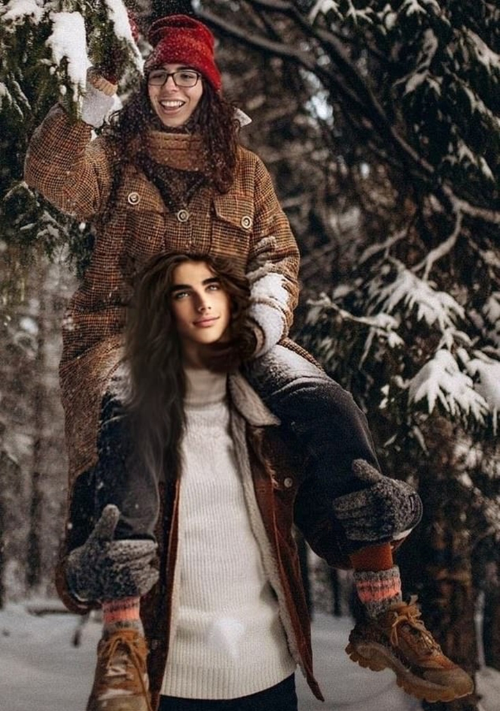 Ramos on the shoulders of Kartal while playing in the snow in a digitally rendered image